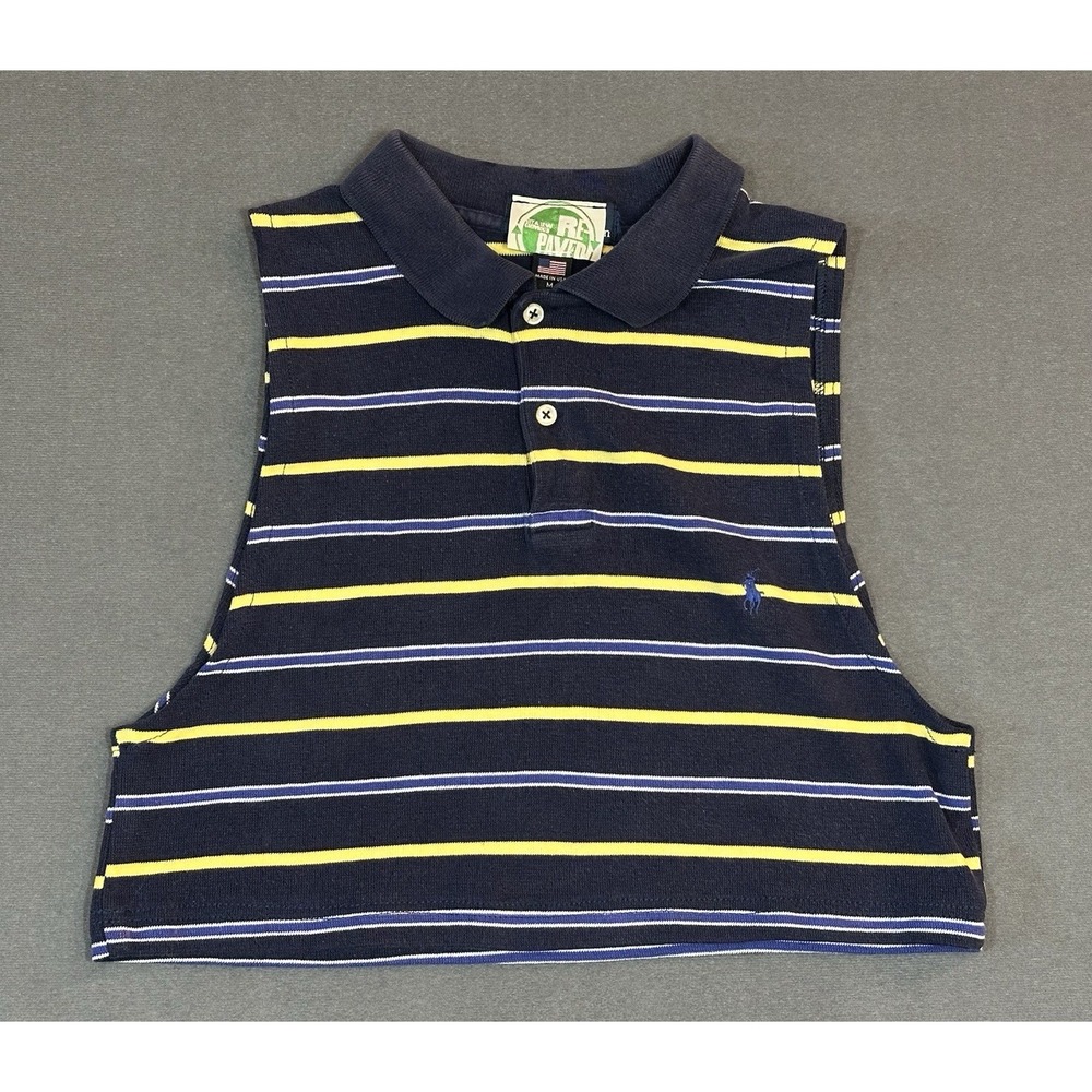 Vintage Polo Ralph Lauren Polo Shirt Cropped Womens Size M Navy Striped